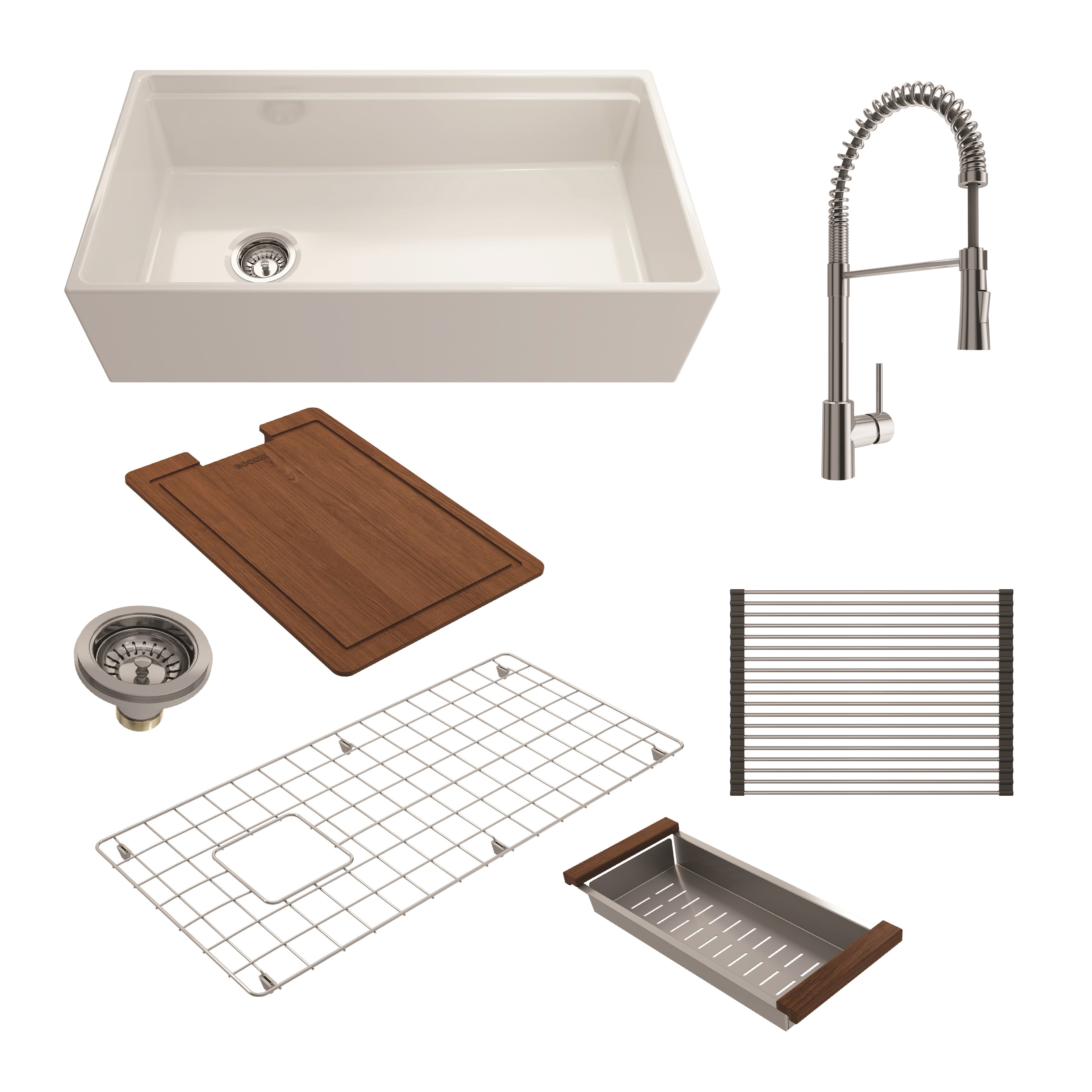 BOCCHI Contempo 36" White Fireclay Integrated Work Station with Chrome Faucet