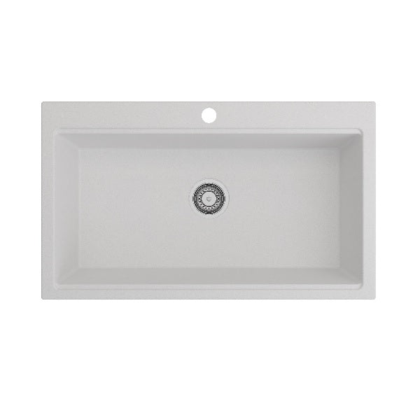 BOCCHI Baveno Lux 34" Milk White Single Bowl Granite Sink w/ Integrated Workstation