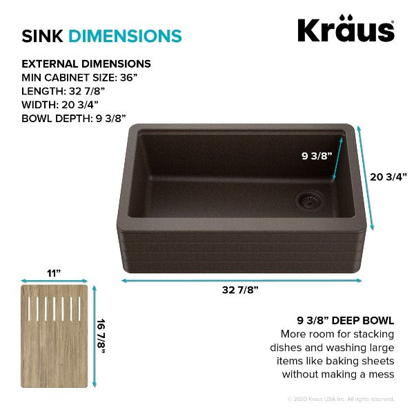 Kraus Bellucci  KGF12-33MBR 33" Brown Single Bowl Granite Composite Farmhouse Sink