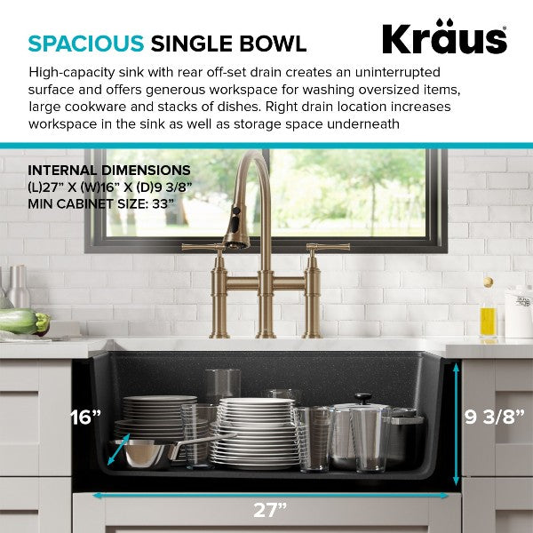 Kraus Bellucci KGF12-30MBL 30" Black Single Bowl Granite Composite Farmhouse Sink