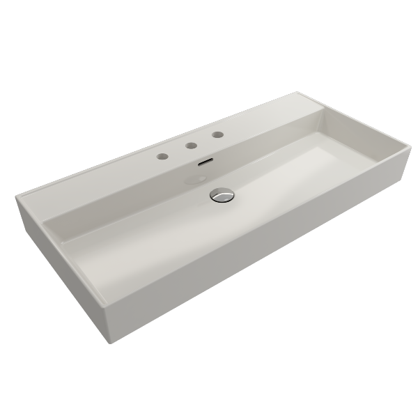 BOCCHI Milano 39" Biscuit 3-Hole Fireclay  Wall-Mounted Bathroom Sink with Overflow