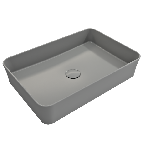 BOCCHI Sottile 21" Matte Gray Rectangle Fireclay Vessel Bathroom Sink with Drain Cover