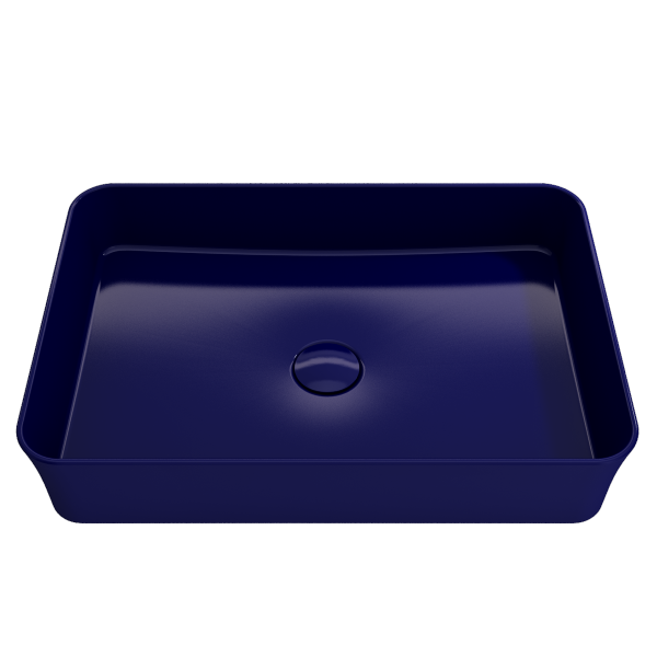 BOCCHI Sottile 21" Sapphire Blue Rectangle Fireclay Vessel Bathroom Sink with Drain Cover