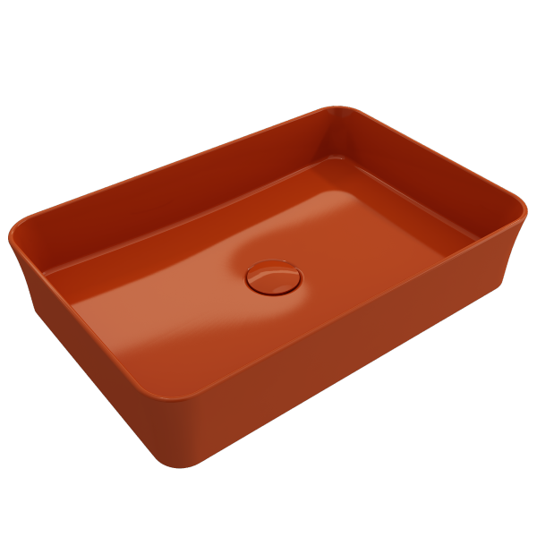BOCCHI Sottile 21" Orange Rectangle Fireclay Vessel Bathroom Sink with Drain Cover