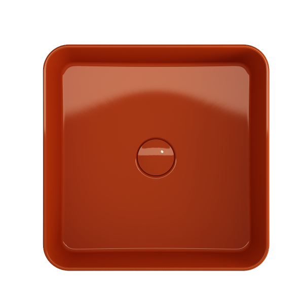 BOCCHI Sottile 15" Orange Square Vessel Fireclay Bathroom Sink with Drain Cover