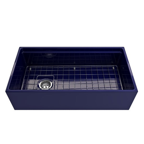 BOCCHI Contempo 36" Blue Single Bowl Fireclay Farmhouse Sink w/ Integrated Work Station