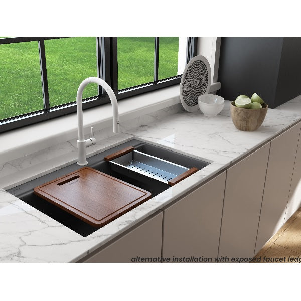 BOCCHI Baveno Lux 34" Concrete Gray Single Bowl Granite Sink w/ Integrated Workstation