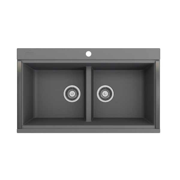 BOCCHI Baveno Lux 34D Concrete Gray Double Bowl Granite Composite Sink w/ Integrated Workstation