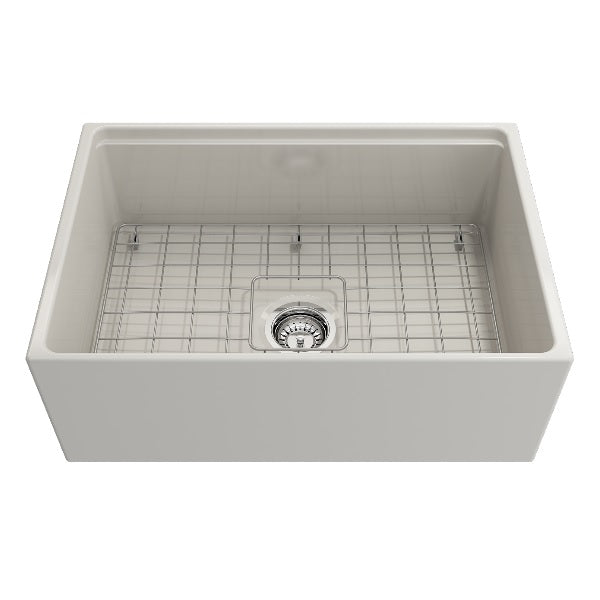 BOCCHI Contempo 27" Biscuit Single Bowl Fireclay Integrated Work Station Sink w/ Step-Rim
