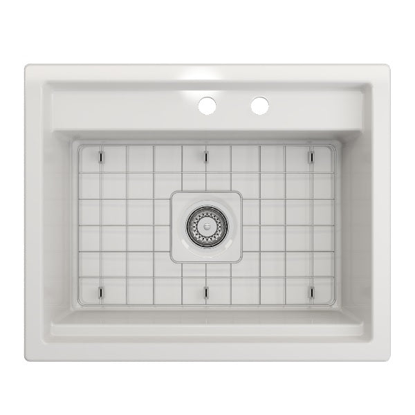 BOCCHI Baveno Uno 27" White Single Bowl Fireclay Dual-Mount Integrated Workstation 2-hole Sink