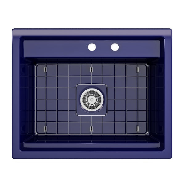 BOCCHI Baveno Uno 27" Blue Single Bowl Fireclay Dual-Mount Integrated Workstation 2-hole Sink