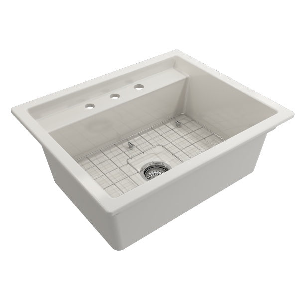 BOCCHI Baveno Uno 27" Biscuit Fireclay Single Bowl Dual-Mount Sink with Integrated Workstation