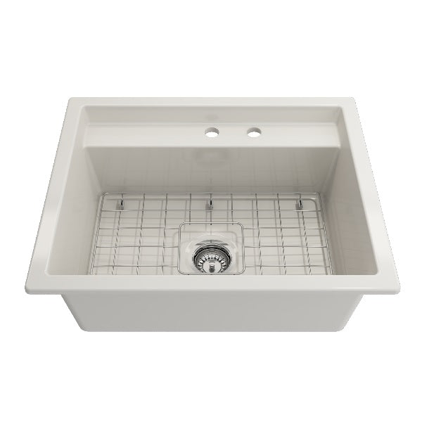 BOCCHI Baveno Uno 27" Biscuit Single Bowl Fireclay Dual-Mount Integrated Workstation 2-hole Sink