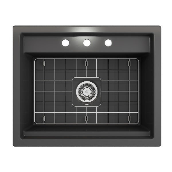 BOCCHI Baveno Uno 27" Dark Gray Fireclay Single Bowl Dual-Mount Sink with Integrated Workstation