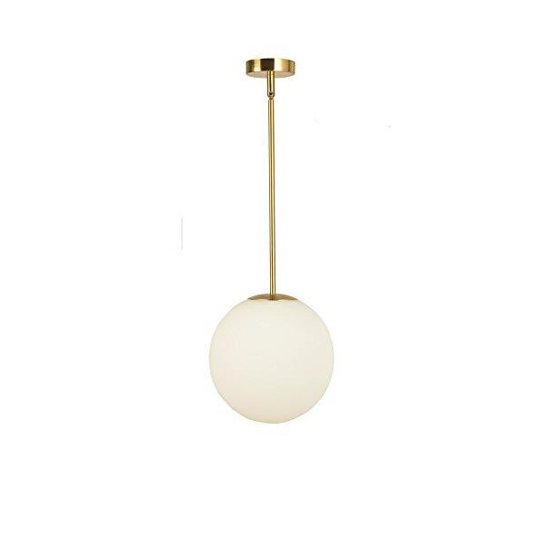 EFINEHOME 8" Matte White Glass with Brass Finish Globe Pendant Light