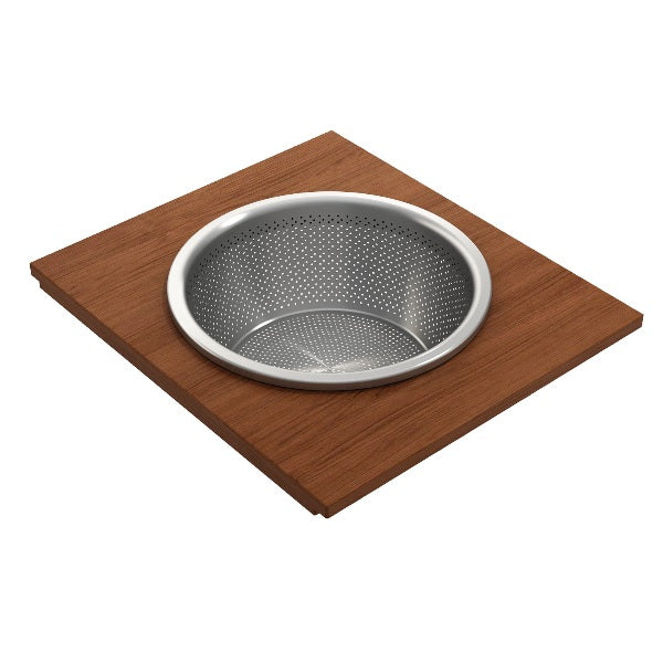 BOCCHI 2320 0015 Wood Board with Large Round Stainless Steel Mixing Bowl and Colander