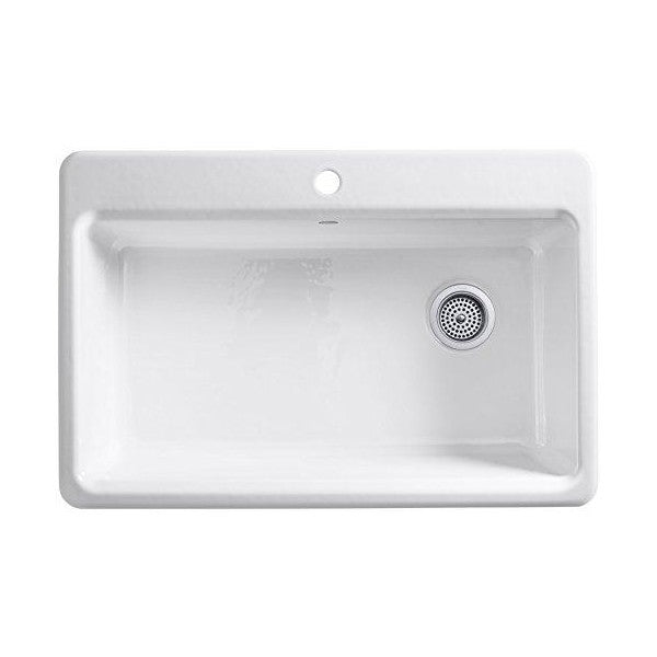 KOHLER Riverby K-5871-1A2-0 33" White Single Bowl Top-Mount Kitchen Sink w/ Accessories