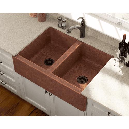 35" x 25" Equal Double Bowl Copper Farmhouse Apron Kitchen Sink - Annie & Oak