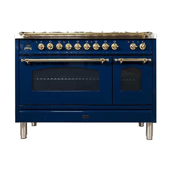 Ilve Nostalgie 48" Blue Dual Fuel Liquid Propane Gas Cooking Range w/ 7 Sealed Burners