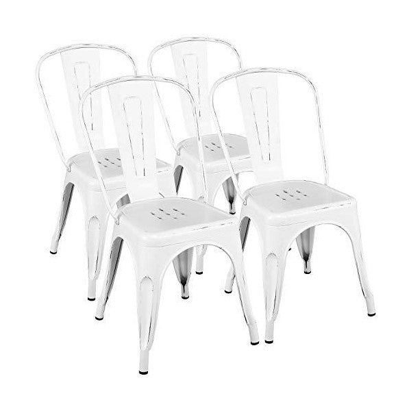 Yaheetech 18" White Metal Distressed Style Kitchen Dining Chairs -Set of 4