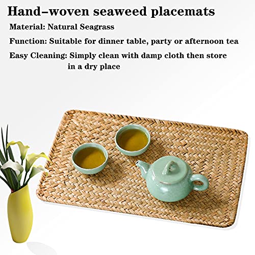 Handmade Seagrass Placemats Set of 4, 17'' X 12'' Rattan Woven Placemats for Dining Table, Heat Resistant Mat Rattan Placemats Dress Up Your Table, Place Mats for Any Size Plate.