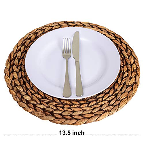 CENBOSS Beautiful Woven Placemats Round Placemats for Dining Table (Brown Wash, 13.5" Set of 4)
