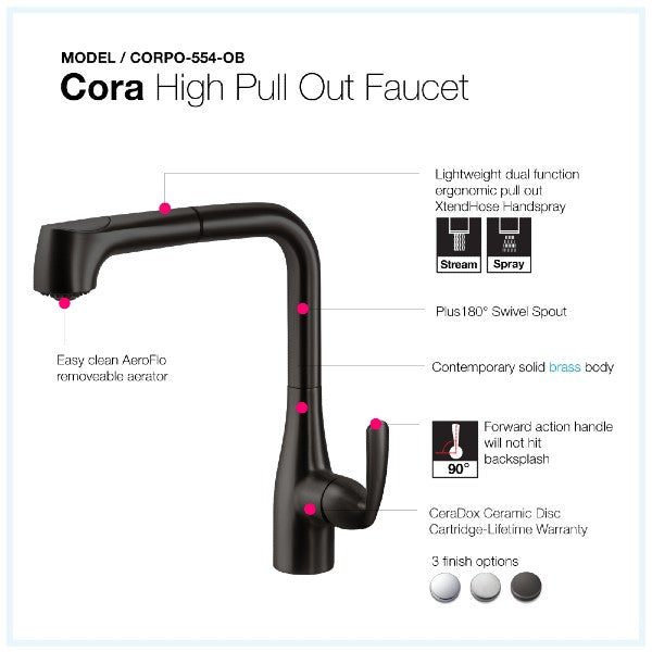 Houzer Cora CORPO-554-OB 13" Oil Rubbed Bronze Pull Out Kitchen Faucet