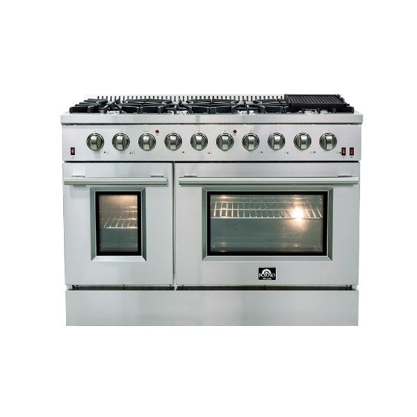 Forno Galiano 48" Stainless Steel Gold Professional Freestanding Gas Range w/ 8 Burners