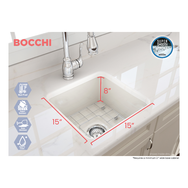 BOCCHI Sotto 18" Biscuit Fireclay Undermount Bar Prep or Kitchen Sink