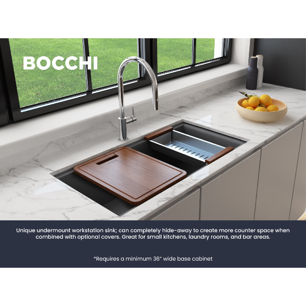 BOCCHI Baveno Lux 34D Concrete Gray Double Bowl Granite Composite Sink w/ Integrated Workstation