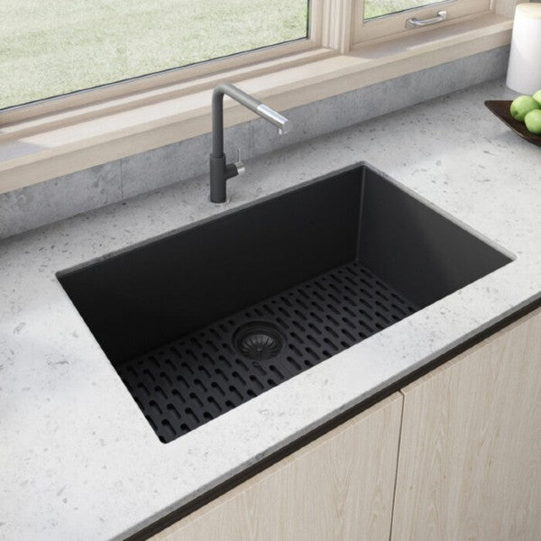 Ruvati epiGranite RVG2030BK 30" Midnight Black Single Bowl Granite Composite Undermount Sink
