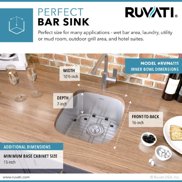 Ruvati Parmi RVM4111 12" Stainless Steel Bar Prep Undermount Sink
