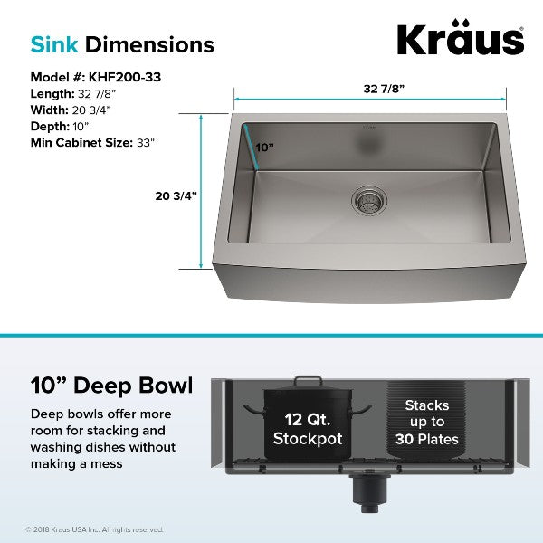 Kraus Standart PRO KHF200-33 33" Stainless Steel Single Bowl Apron Front Farmhouse Sink