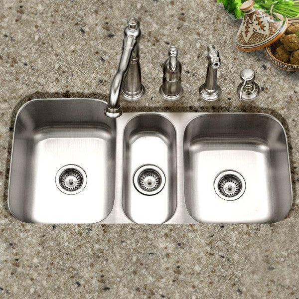 Houzer MGT-4120-1 40" Stainless Steel Triple Bowl Undermount Kitchen Sink