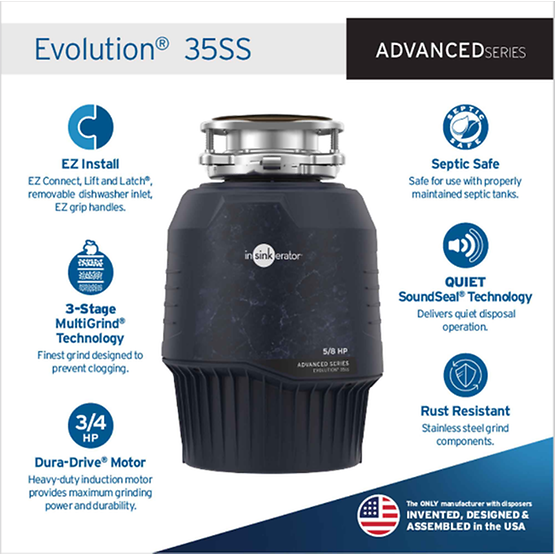InSinkErator Advanced Series Evolution 35SS, 5/8 HP