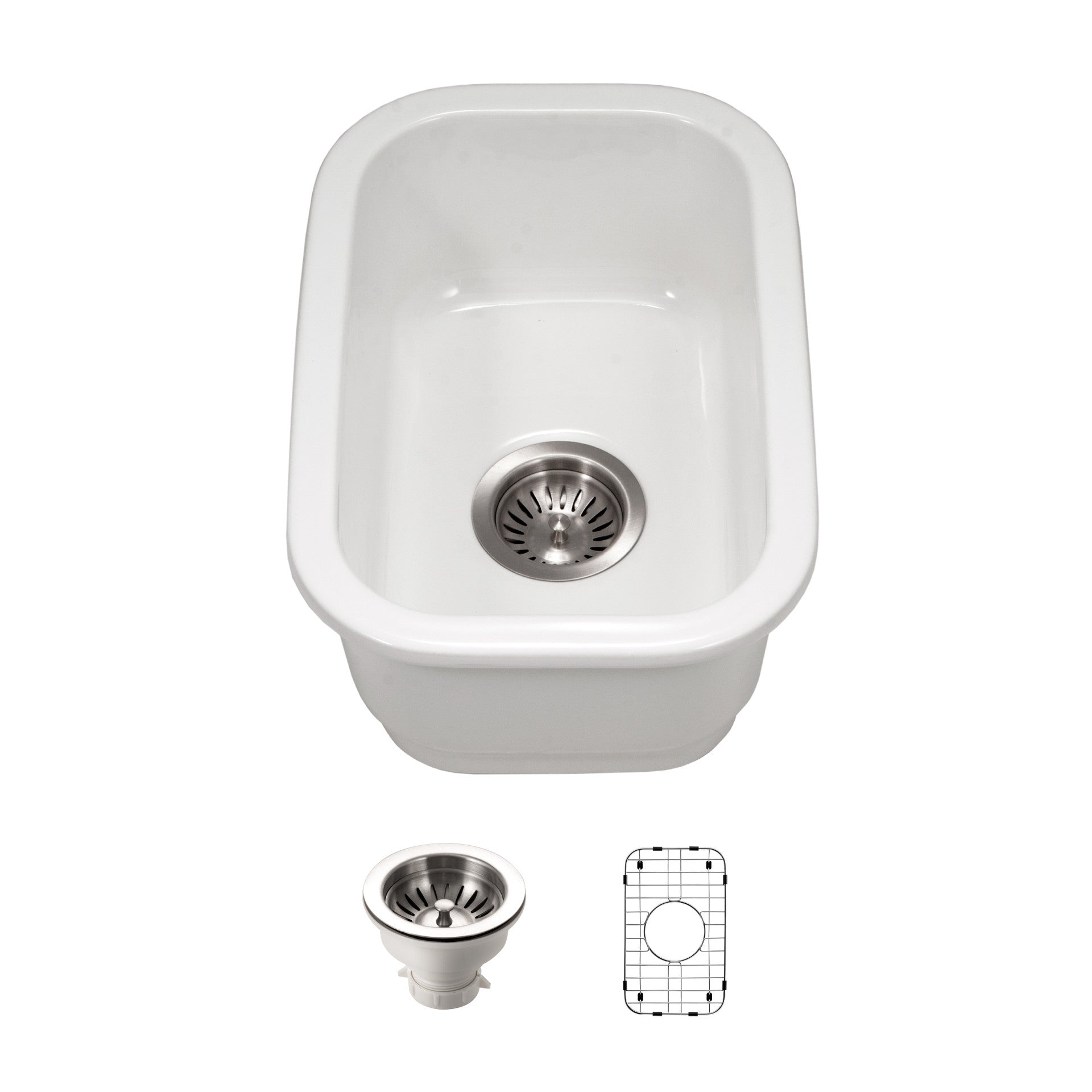 Houzer Platus PTB-1318-WH 13" White Single Undermount Fire Clay Sink