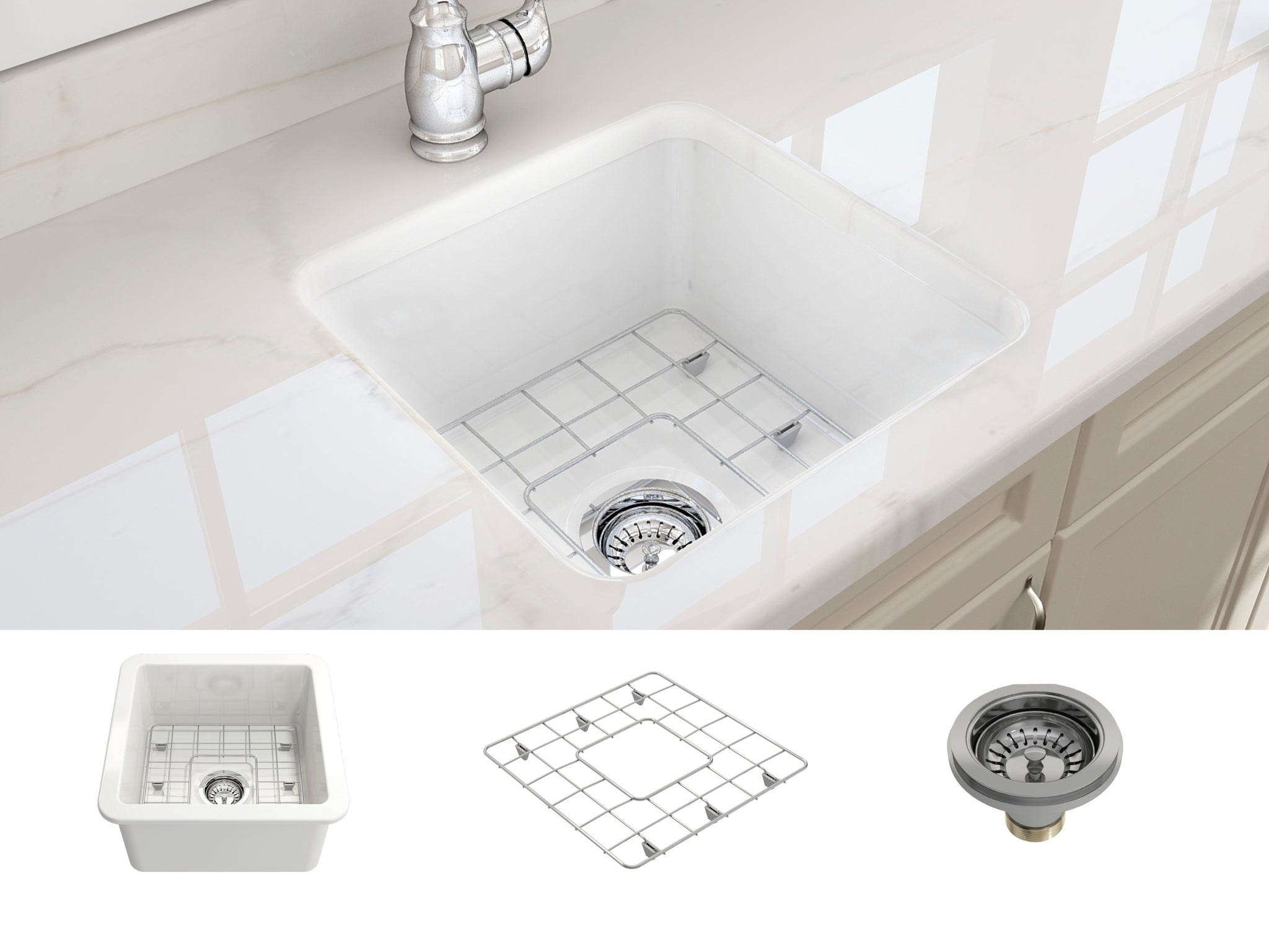 BOCCHI Sotto 18" White Fireclay Undermount Bar Prep or Kitchen Sink