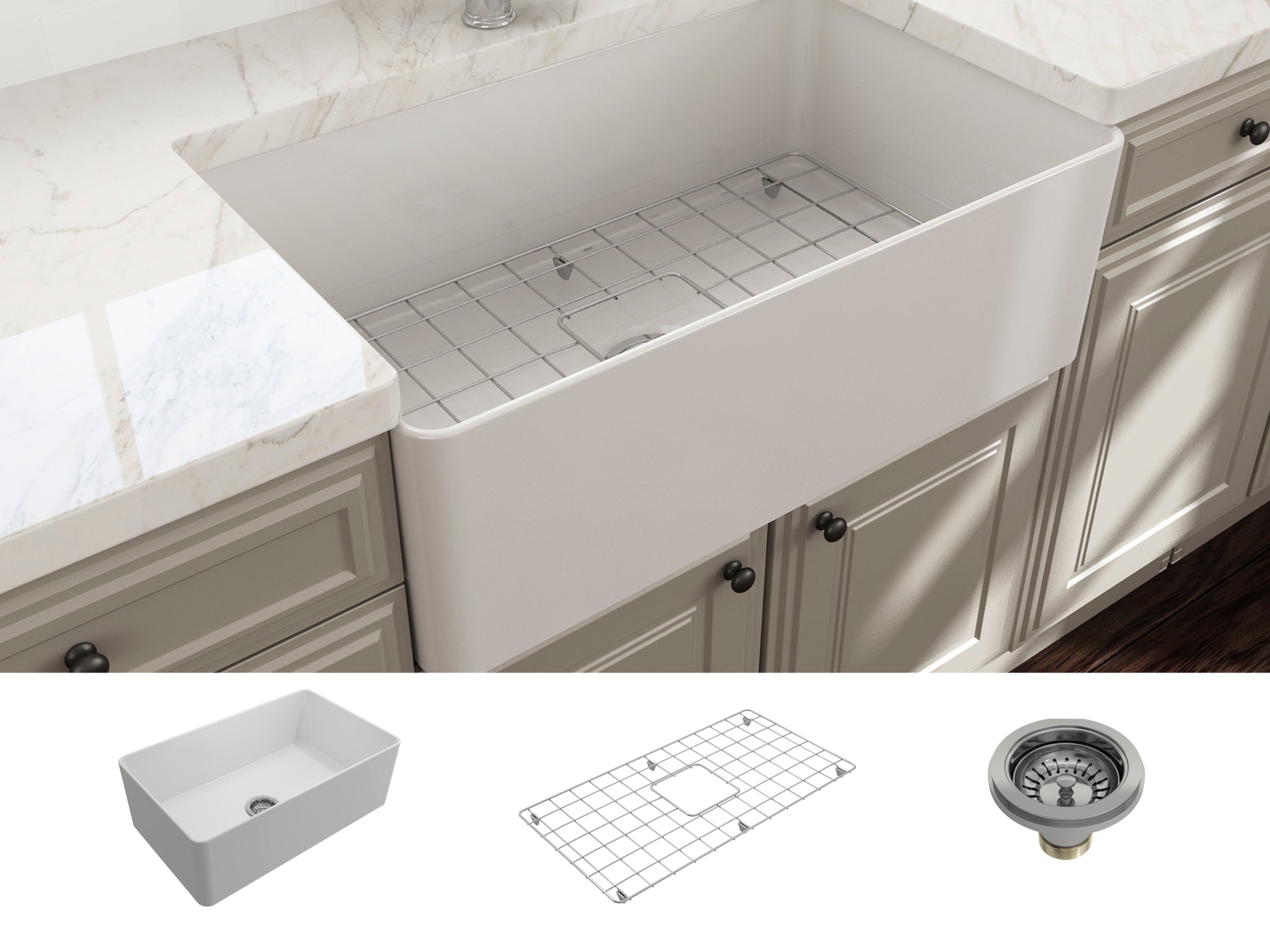 BOCCHI Aderci 30" White Single Bowl Ultra-Slim Fireclay Farmhouse Sink