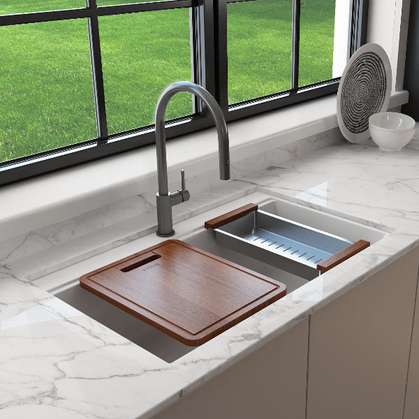 BOCCHI Baveno Lux 34" Milk White Single Bowl Granite Sink w/ Integrated Workstation