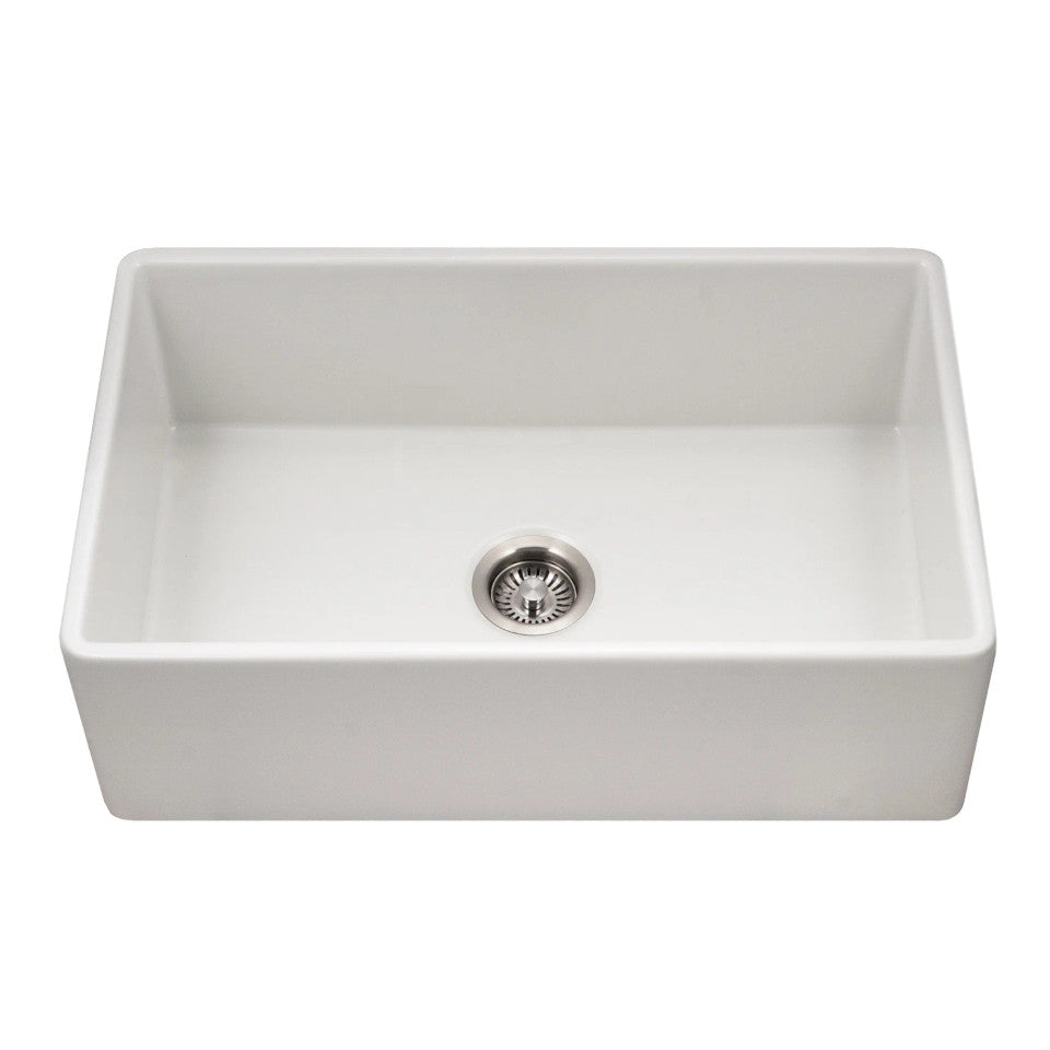 Houzer Platus PTS-4118 WH 30" White Fireclay Apron Front Farmhouse Single Bowl Kitchen Sink