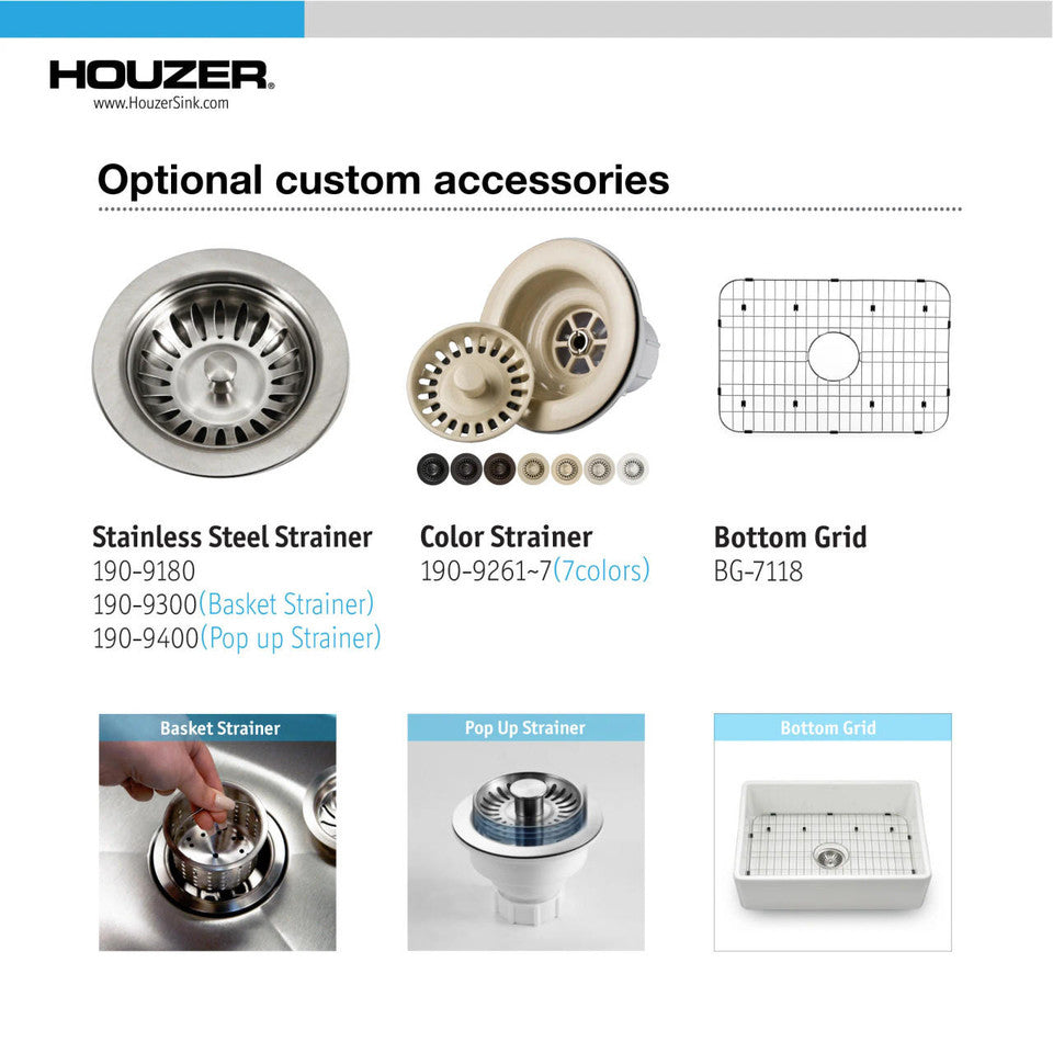 Houzer Platus PTS-4118 WH 30" White Fireclay Apron Front Farmhouse Single Bowl Kitchen Sink