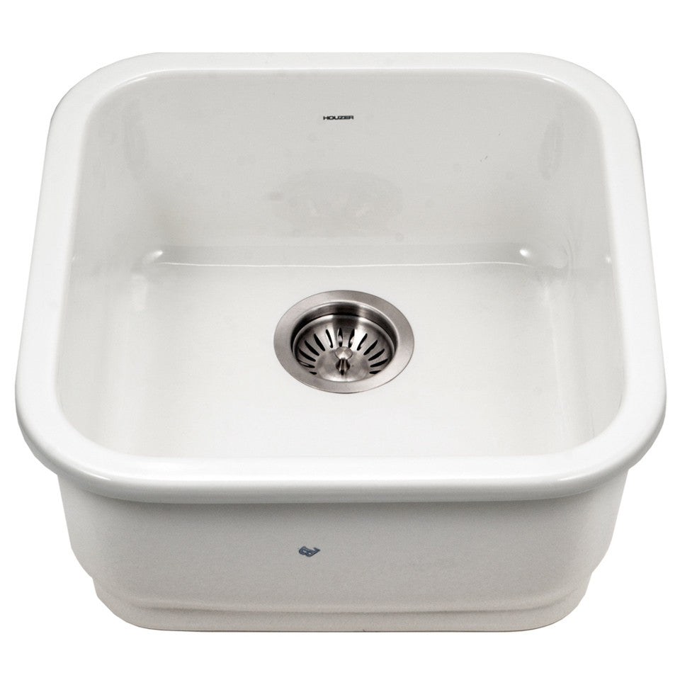 Houzer Platus PTB-1919-WH 19" White Single Square Undermount Fire Clay Sink