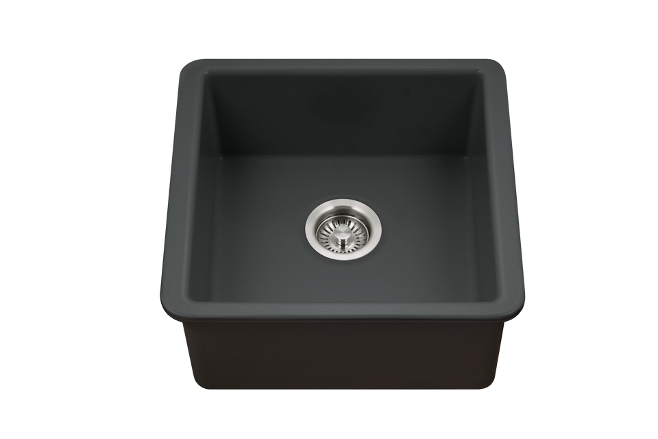 Houzer Platus PTB-2020-BL 20" Black Square Single Undermount Fire Clay Sink