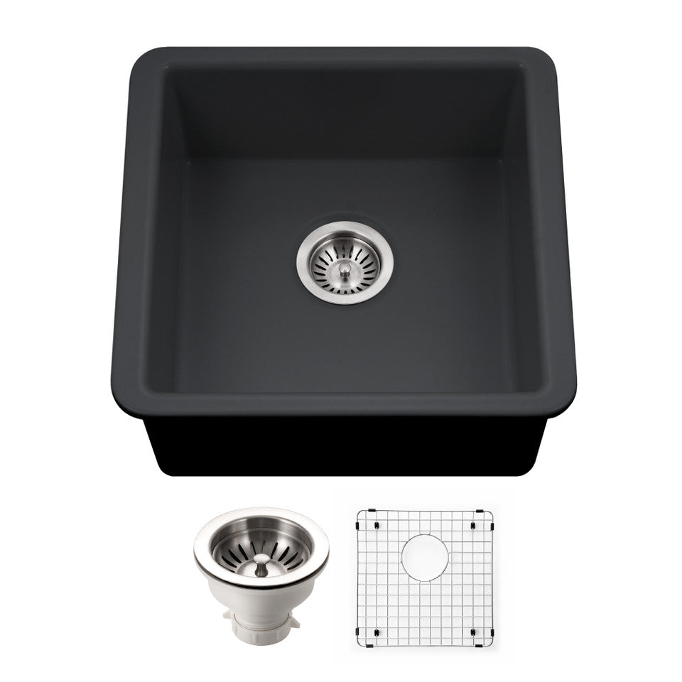 Houzer Platus PTB-2020-BL 20" Black Square Single Undermount Fire Clay Sink