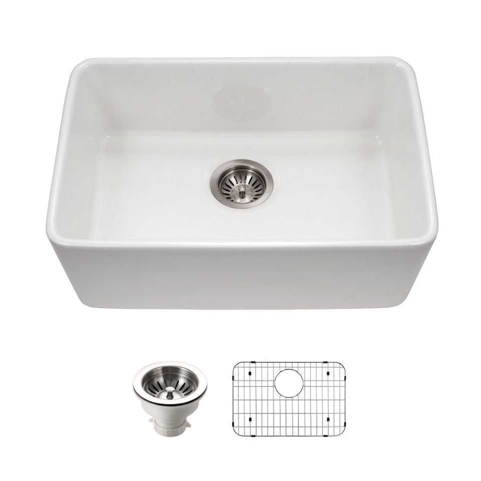Houzer Platus PTU-2400 WH 24" White Fireclay Undermount Single Bowl Kitchen Sink