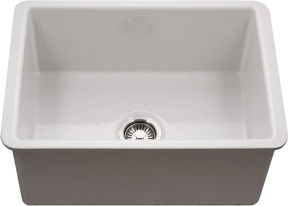 Houzer Platus PTU-2800 WH 26" White Fireclay Undermount Single Bowl Kitchen Sink