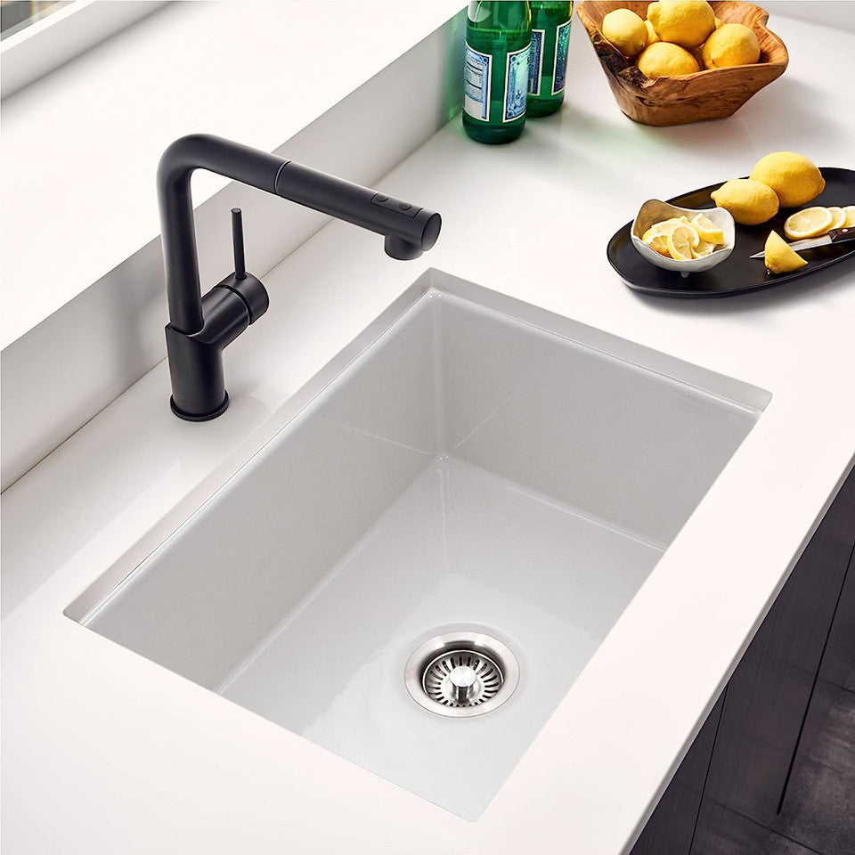 Houzer Platus PTU-2800 WH 26" White Fireclay Undermount Single Bowl Kitchen Sink