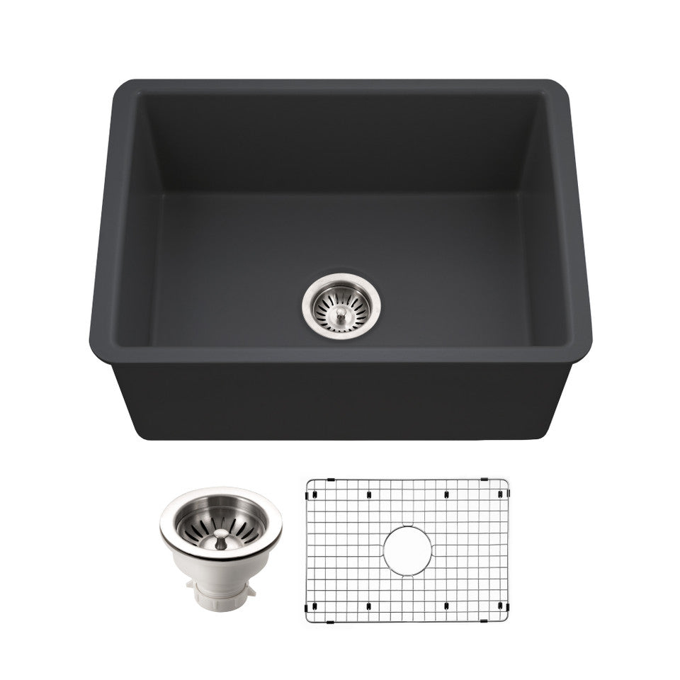 Houzer Platus PTU-2800 BL 26" Black Fireclay Undermount Single Bowl Kitchen Sink