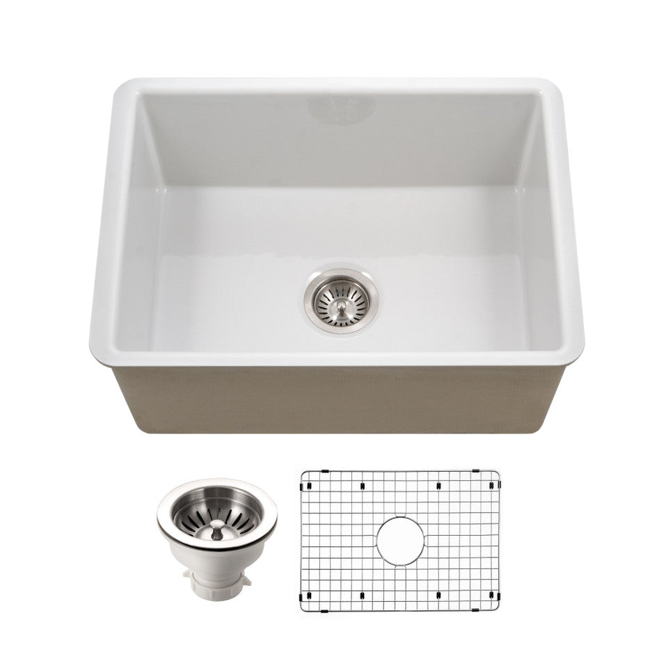 Houzer Platus PTU-2800 WH 26" White Fireclay Undermount Single Bowl Kitchen Sink