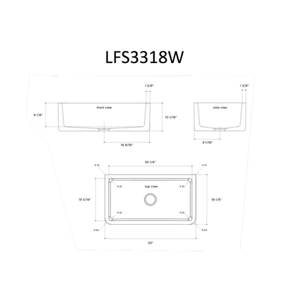 Latoscana LFS3318W White 33" Fireclay Farmhouse Sink Smooth or Fluted